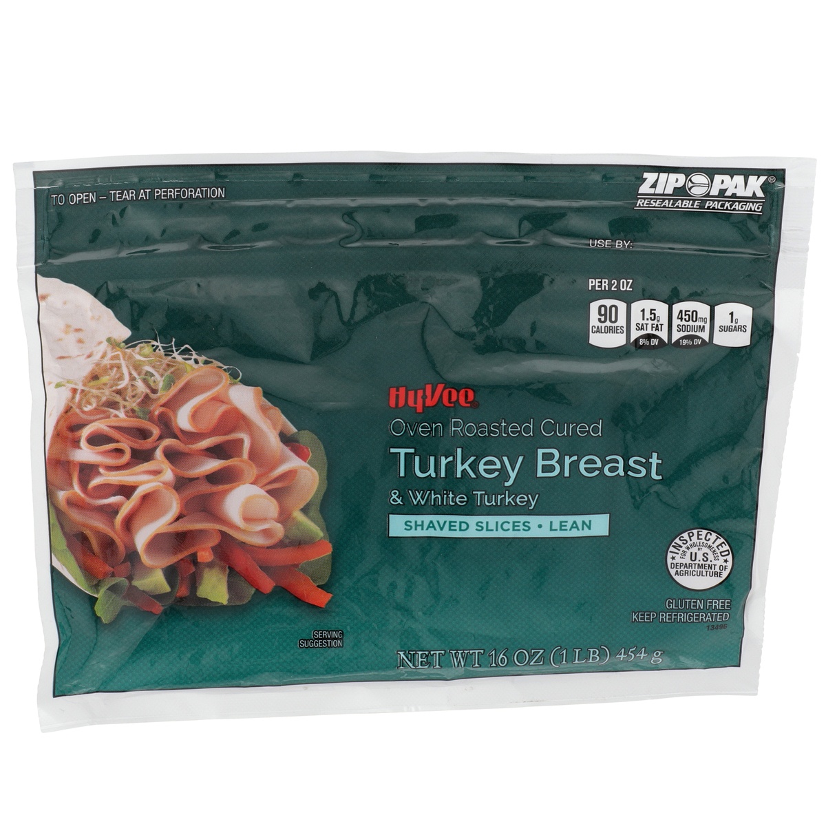 slide 1 of 1, Hy-vee Oven Roasted Cured Turkey Breast & White Turkey Lean Shaved Slices, 16 oz