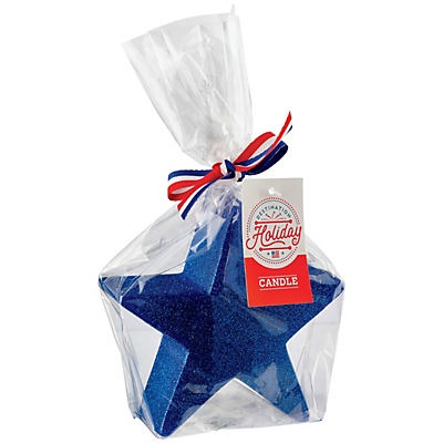 slide 1 of 1, Destination Holiday Blue Patriotic Glitter Star Candle, 1 ct