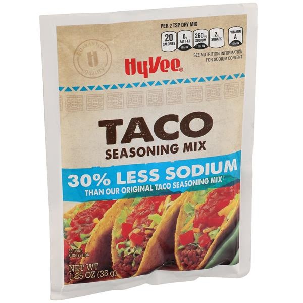 slide 1 of 1, Hy-vee Less Sodium Taco Seasoning Mix, 1.25 oz