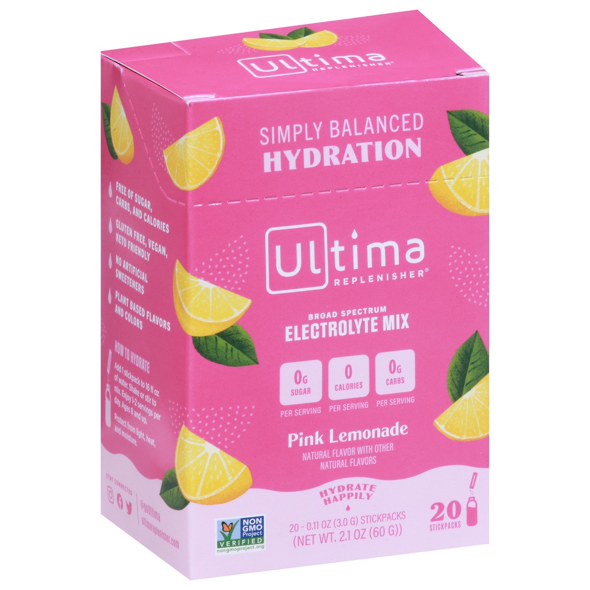 slide 8 of 9, Ultima Hydrate Happily Pink Lemonade Electrolyte Mix 20 - 0.11 oz Stickpacks, 1 ct