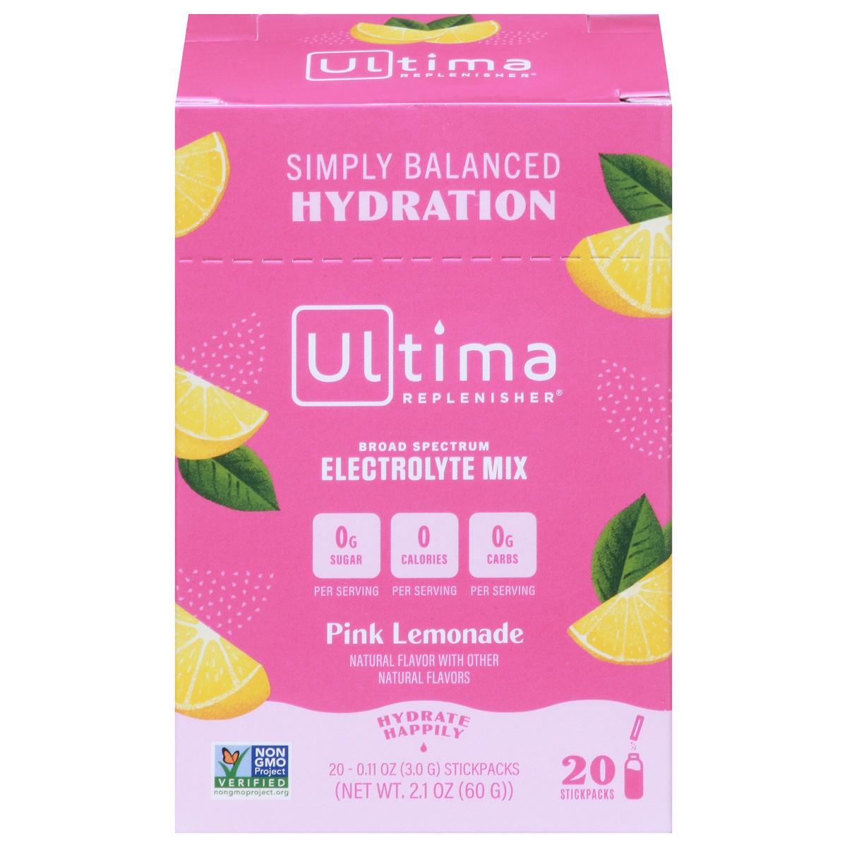 slide 1 of 9, Ultima Hydrate Happily Pink Lemonade Electrolyte Mix 20 - 0.11 oz Stickpacks, 1 ct
