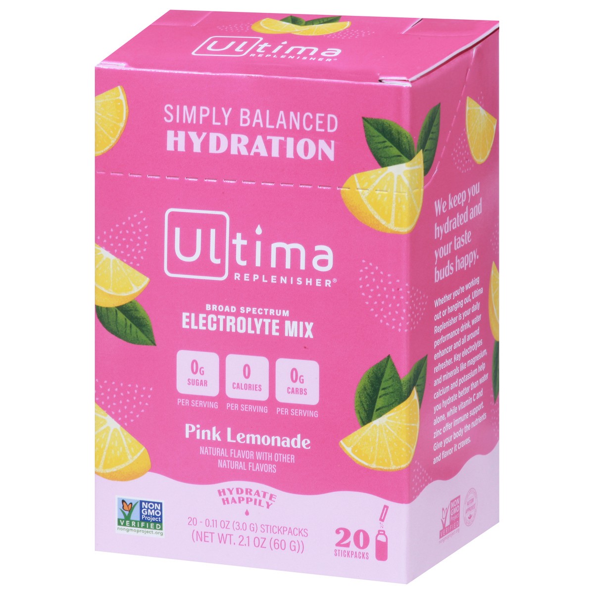 slide 2 of 9, Ultima Hydrate Happily Pink Lemonade Electrolyte Mix 20 - 0.11 oz Stickpacks, 1 ct