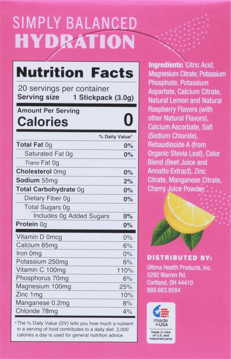 slide 3 of 9, Ultima Hydrate Happily Pink Lemonade Electrolyte Mix 20 - 0.11 oz Stickpacks, 1 ct