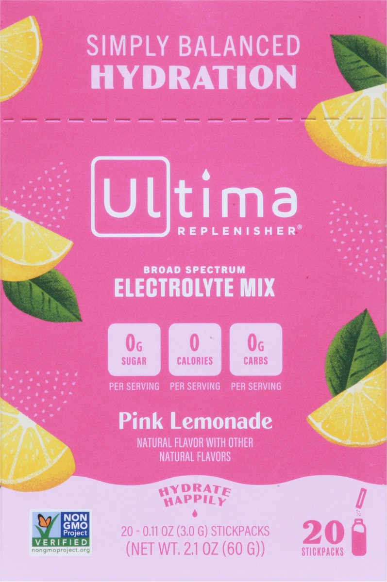 slide 4 of 9, Ultima Hydrate Happily Pink Lemonade Electrolyte Mix 20 - 0.11 oz Stickpacks, 1 ct