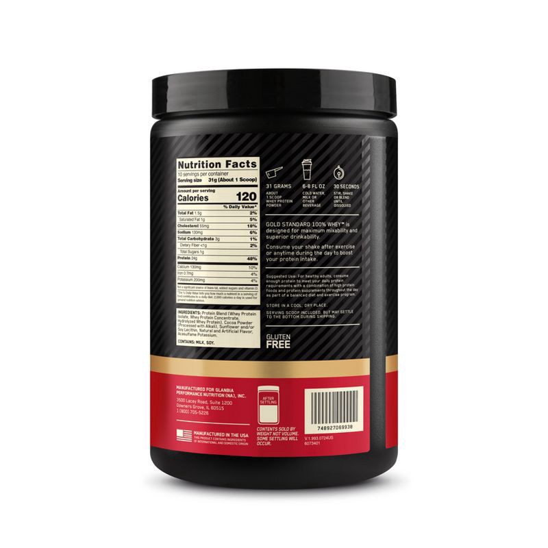 slide 7 of 7, Optimum Nutrition Gold Standard Whey Protein Powder - Double Rich Chocolate - 10.9oz/10 Servings, 10.9 oz, 10 servings