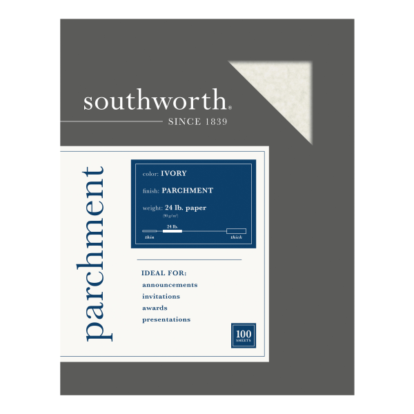 slide 1 of 4, Southworth Parchment Specialty Paper, Ivory, 100 ct; 8 1/2 in x 11 in; 24 lb