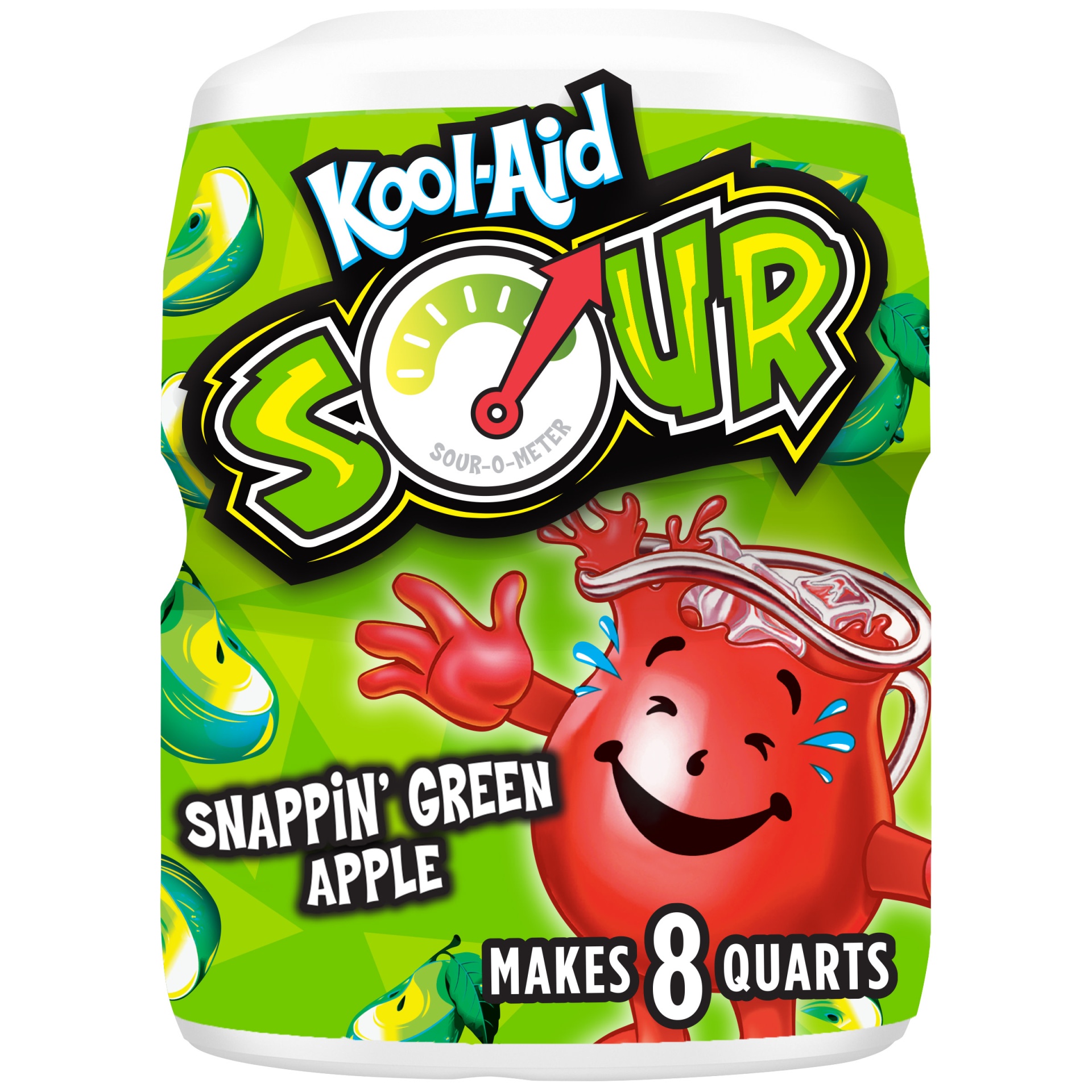 slide 1 of 2, Kool-Aid Sour Snappin' Green Apple Sugar-Sweetened Artificially Flavored Powdered Soft Drink Mix ister, 1 lb 3 oz