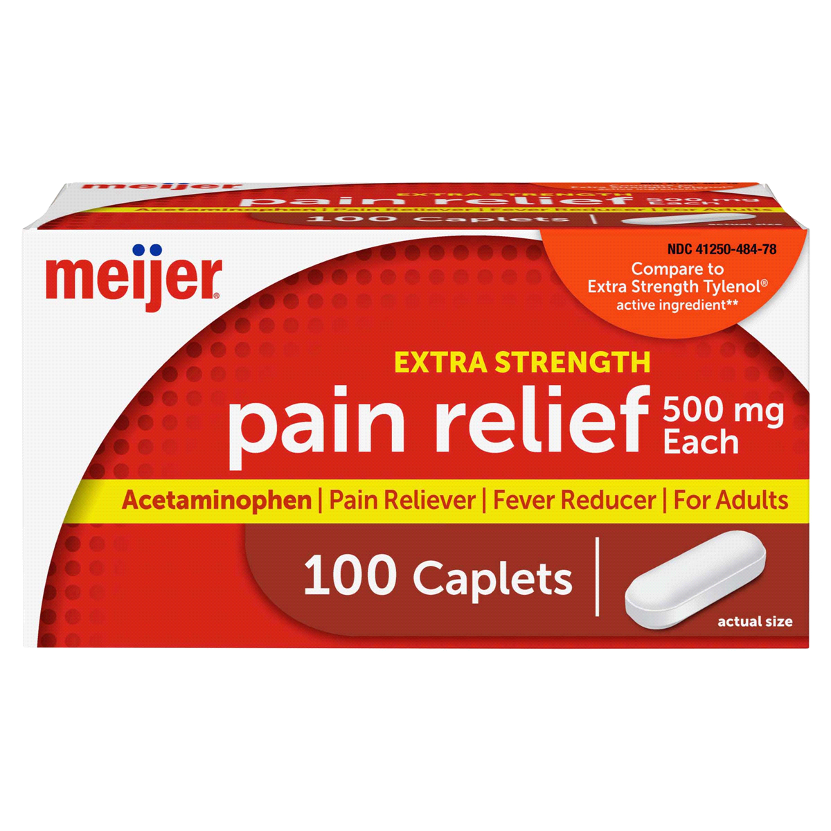 slide 1 of 29, Meijer Extra Strength Acetaminophen Caplets, Pain Reliever and Fever Reducer, 500 mg, 100 ct