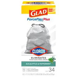 Glad ForceFlexPlus with Clorox Tall Kitchen Eucalyptus Peppermint Trash Bags