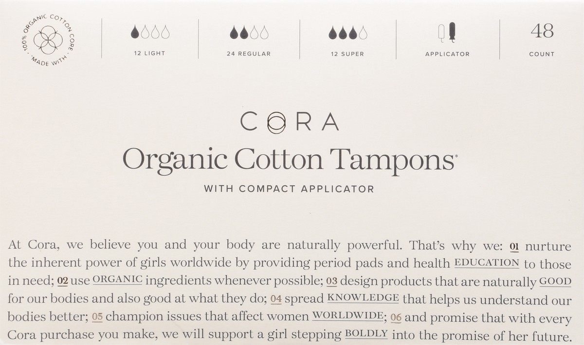 slide 4 of 9, Cora Organic Tampons Light and Regular Mix Pack - Super, 48 ct