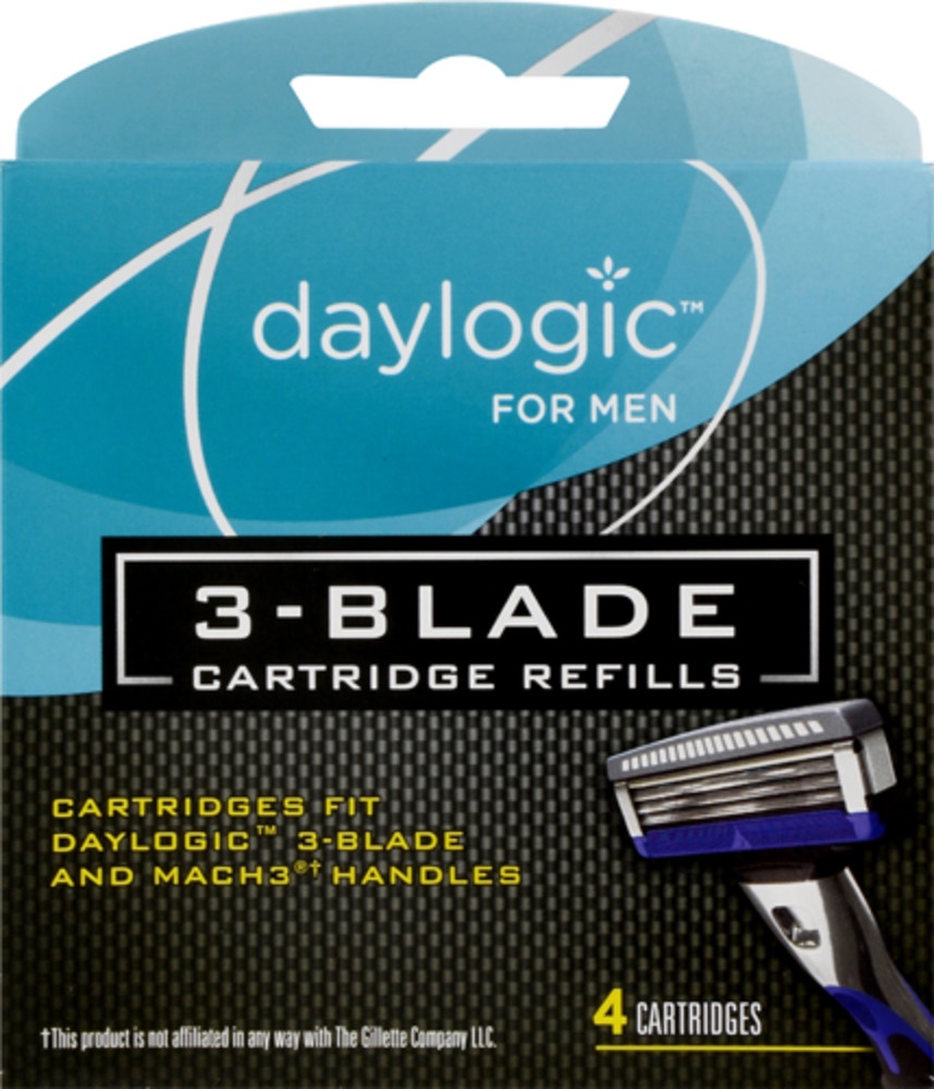 slide 1 of 1, Daylogic for Men 3-Blade Fits Refills, 4 ct