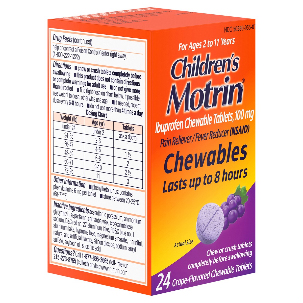 slide 11 of 13, Children's Motrin Ibuprofen Chewable Tablets, Grape, 24 Ct, 24 ct