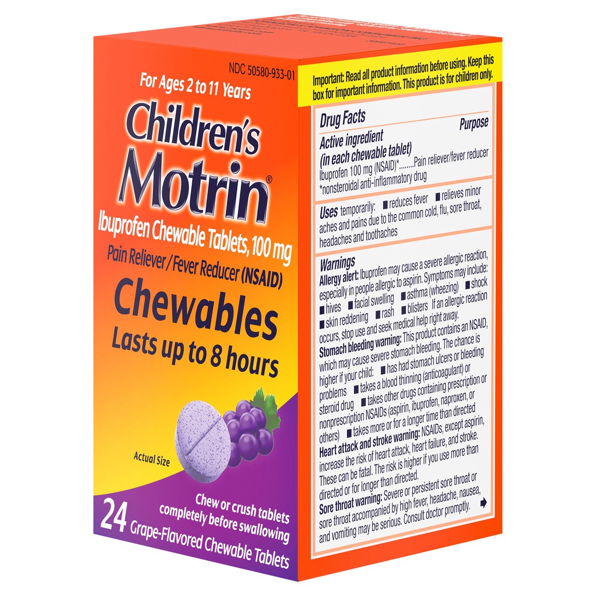 slide 3 of 13, Children's Motrin Ibuprofen Chewable Tablets, Grape, 24 Ct, 24 ct