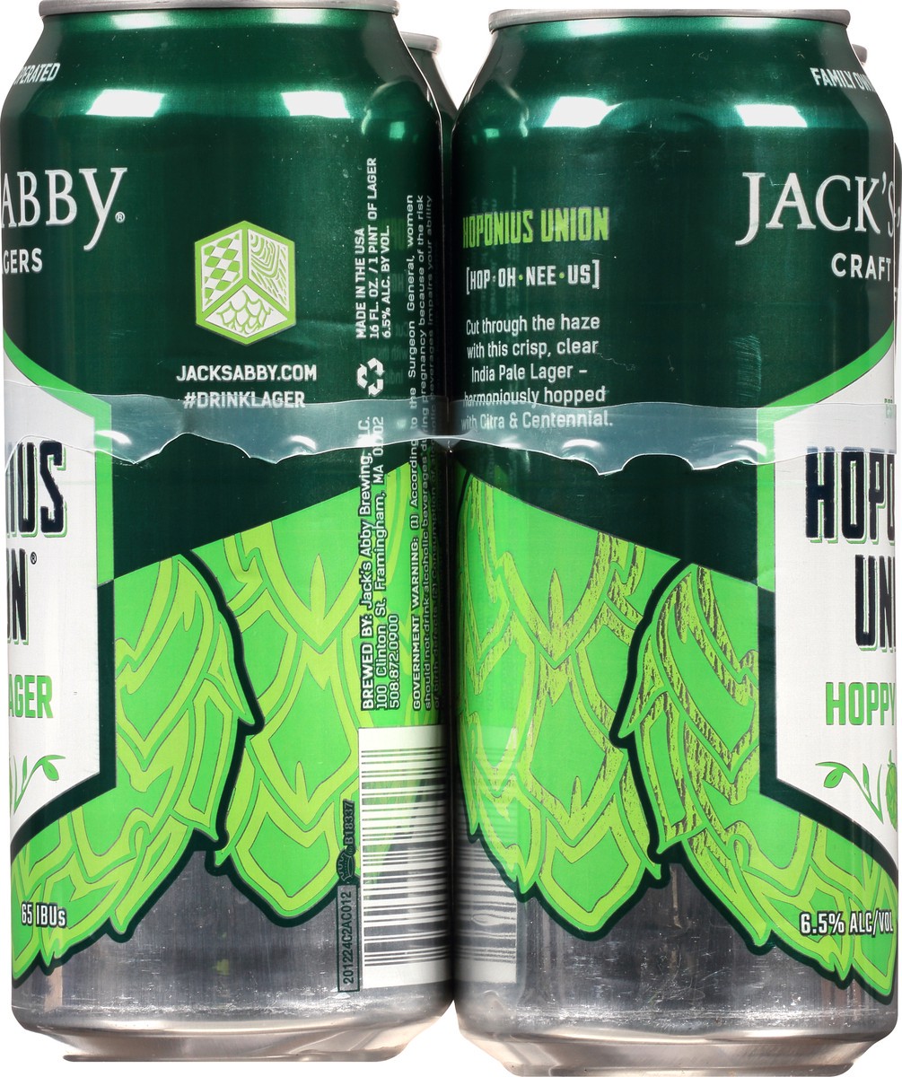 slide 8 of 8, JACK's ABBY HOPONIUS UNION INDIA PALE LAGER 4PK 16OZ CANS, 64 oz