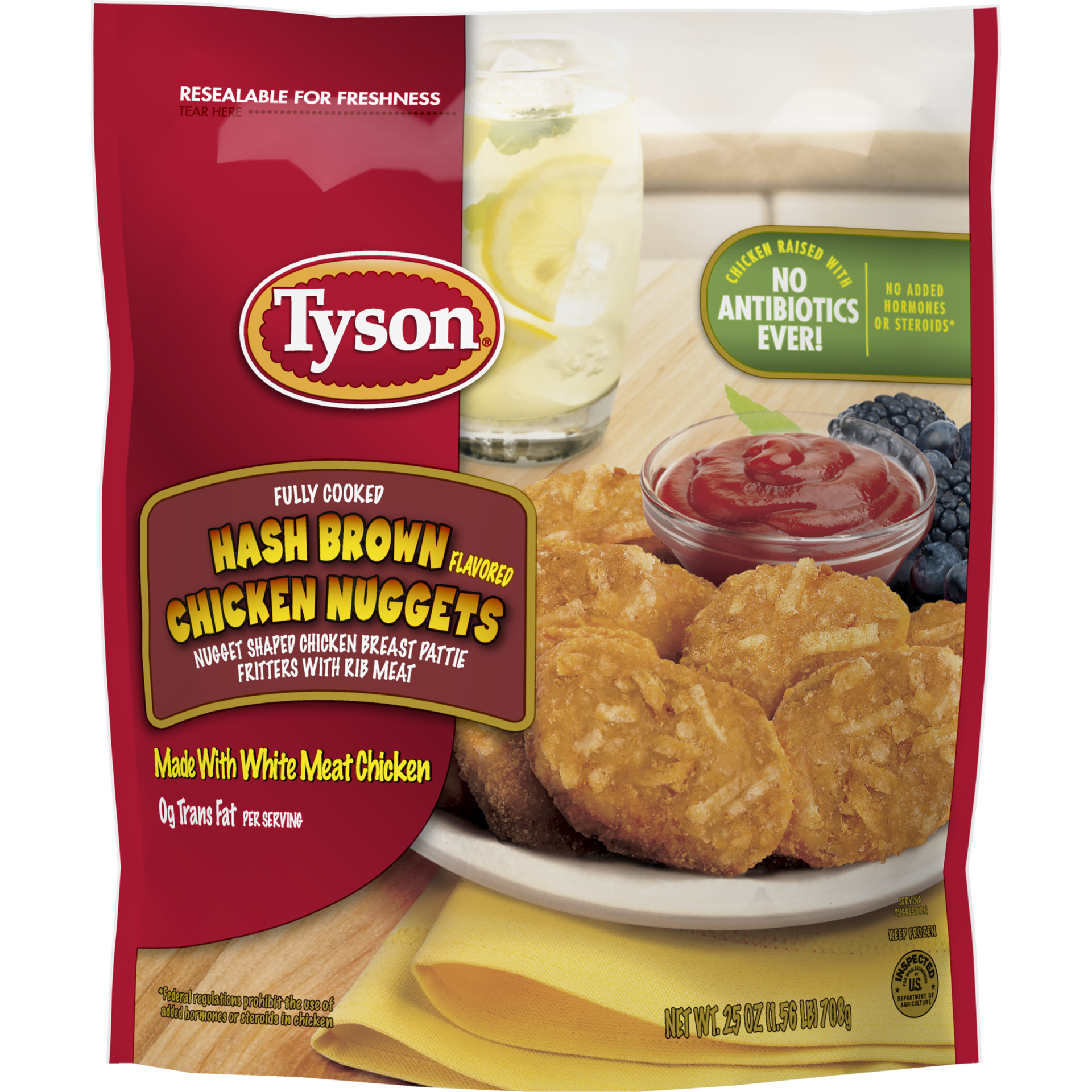 slide 1 of 1, Tyson Fully Cooked Hash Brown Flavored Chicken Nuggets, 25 oz