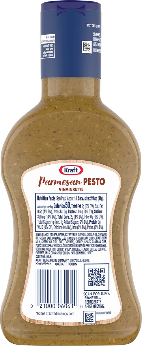 slide 9 of 9, Kraft Parmesan Pesto Vinaigrette Salad Dressing, 14 fl oz Bottle, 14 fl oz