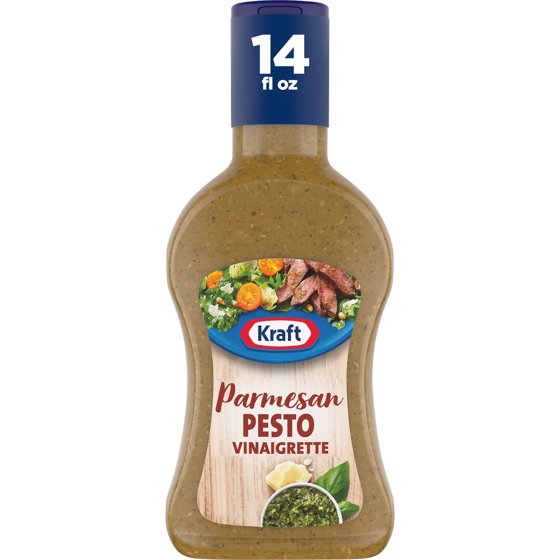 slide 1 of 9, Kraft Parmesan Pesto Vinaigrette Salad Dressing, 14 fl oz Bottle, 14 fl oz