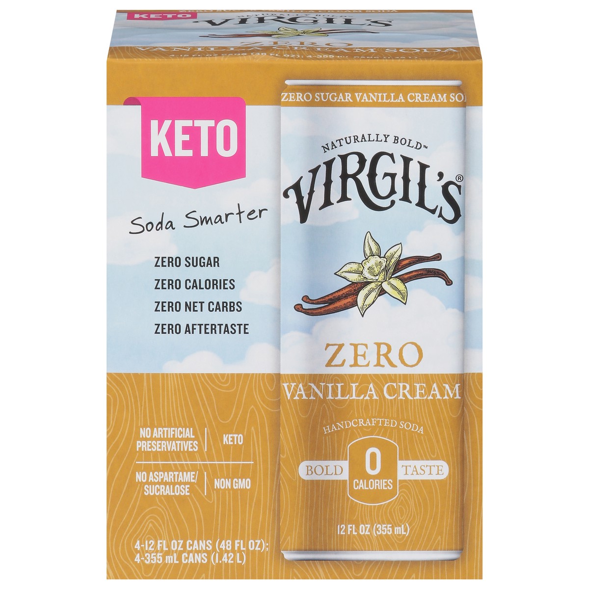 slide 1 of 9, Virgil's Zero Sugar Vanilla Cream Soda - 48 fl oz, 25.4 fl oz