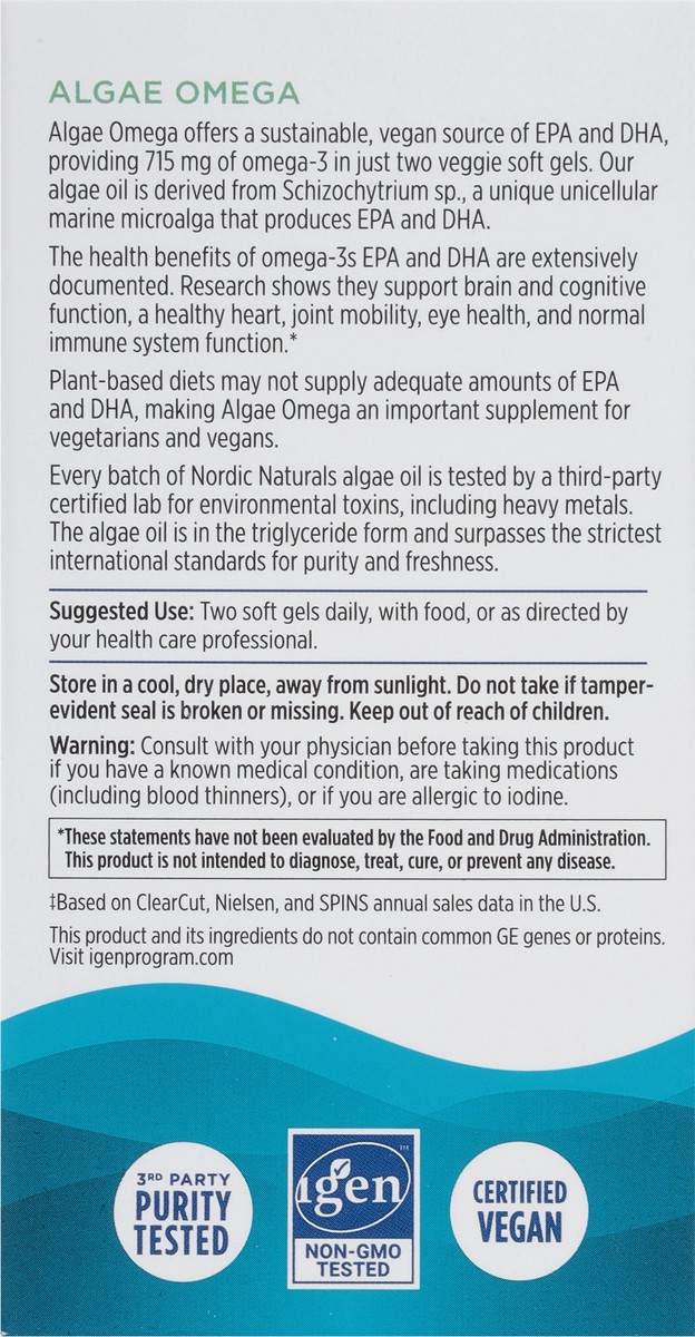 slide 6 of 9, Nordic Naturals Algae Omega Plant Based Epa & Dha Omega-3, 60 ct