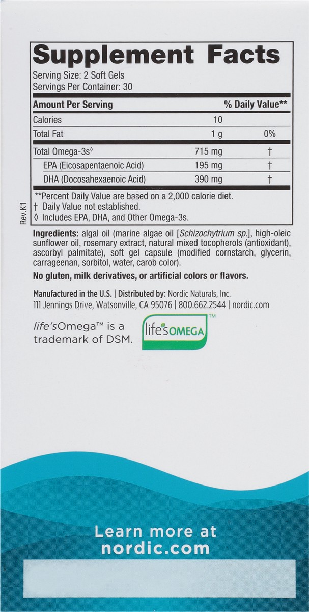 slide 3 of 9, Nordic Naturals Algae Omega Plant Based Epa & Dha Omega-3, 60 ct