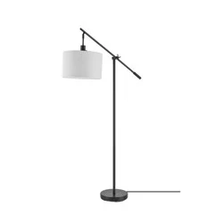 Avellino Adjustable Height Floor Lamp with White Linen Shade - Matte Black