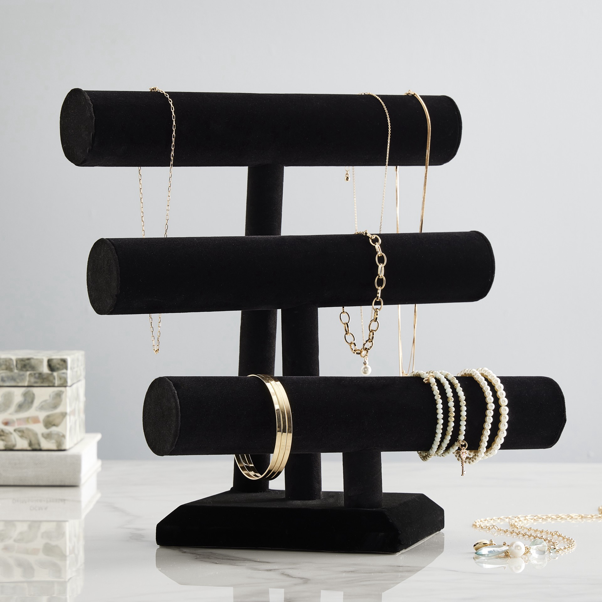 slide 2 of 2, 12" Triple Bar Black Velvet Jewelry Stand By Bead Landing, 12 in x 12 in