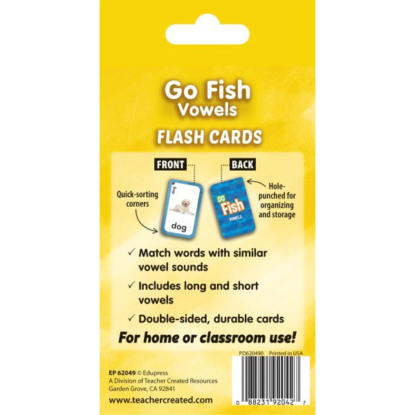slide 3 of 3, Teacher Created Resources Go Fish Vowels Flash Cards, 5-1/8"" X 3-1/8"", 5Th Grade, Pack Of 56 Flash Cards, 56 ct
