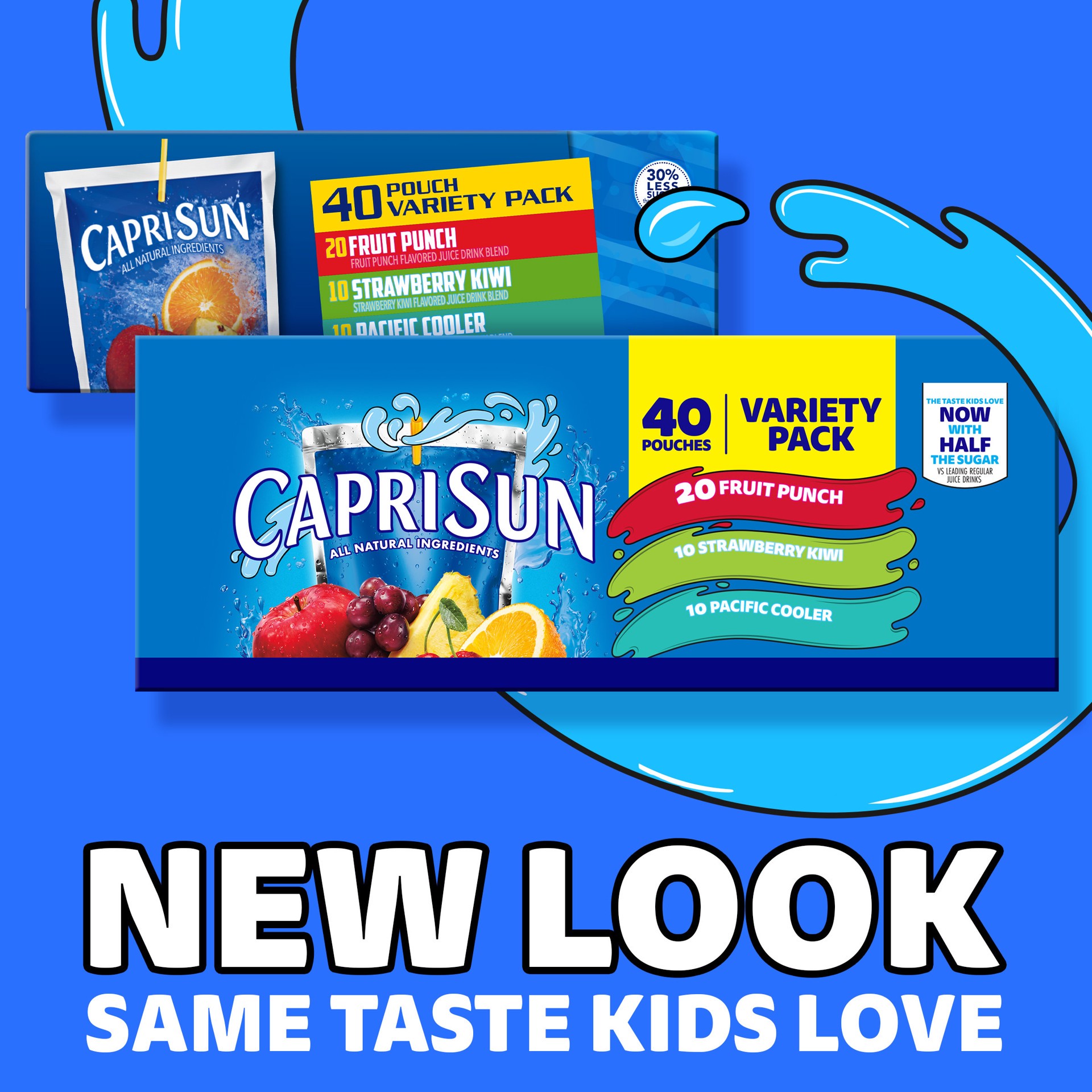 slide 5 of 5, Capri Sun Fruit Punch, Strawberry Kiwi and Pacific Cooler Flavored with other natural flavor Juice Drink Blend Variety Pack, 40 ct Box, 6 fl oz Pouches, 40 ct