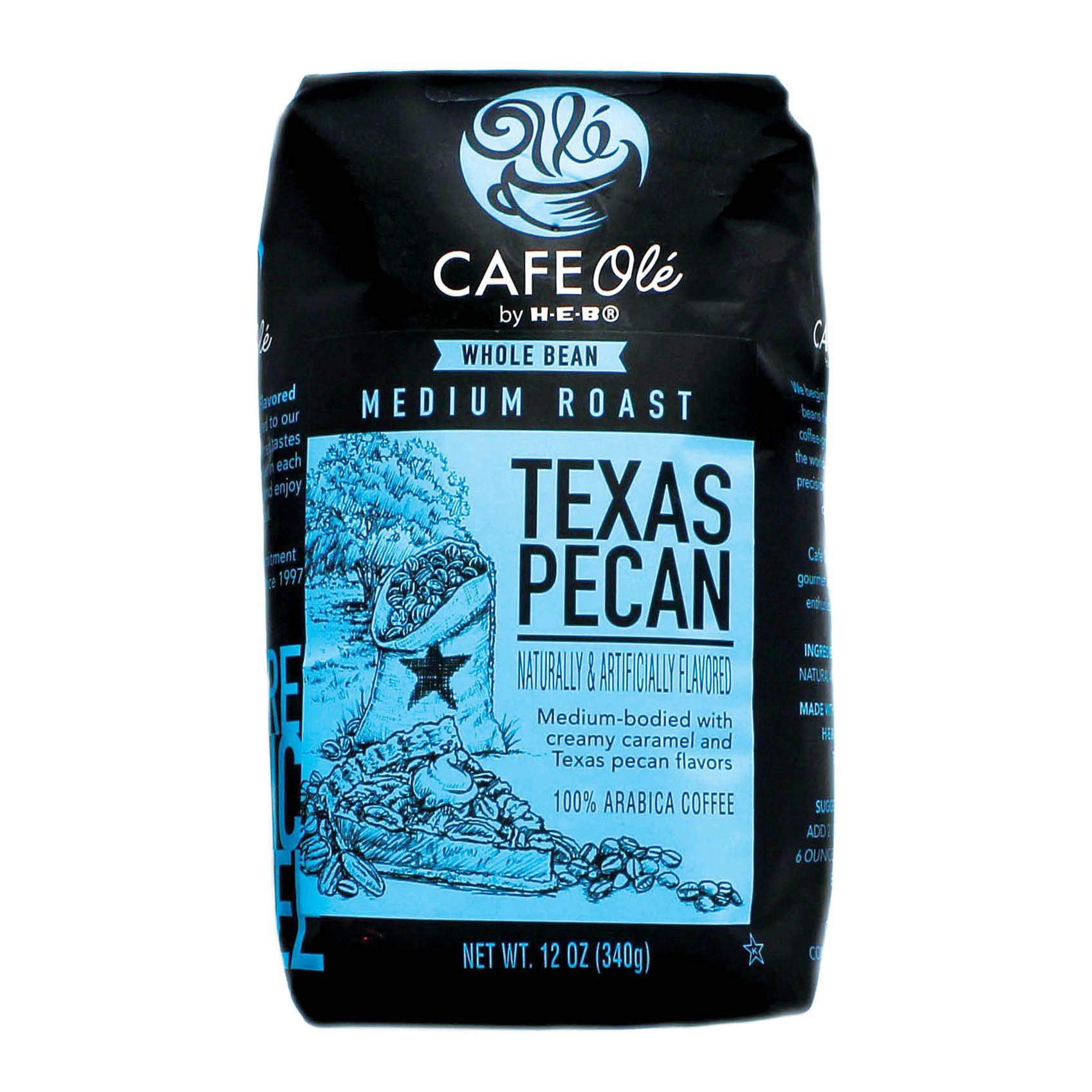 slide 1 of 1, H-E-B Cafe Ole Whole Bean Texas Pecan Medium Roast Coffee - 12 oz, 12 oz