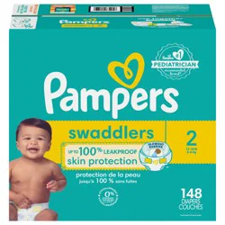 Pampers Swaddlers Diapers, Size 2 (10-22 lbs), 148 Count, Absorbent, Keeps Baby Dry and Comfortable, Skin Safe Disposable Baby Diaper