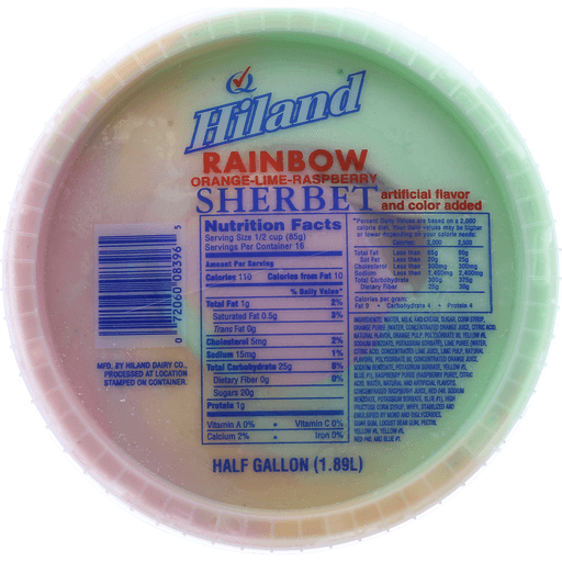 slide 1 of 1, Hiland Dairy Rainbow Sherbet Ice Cream, 1/2 gal