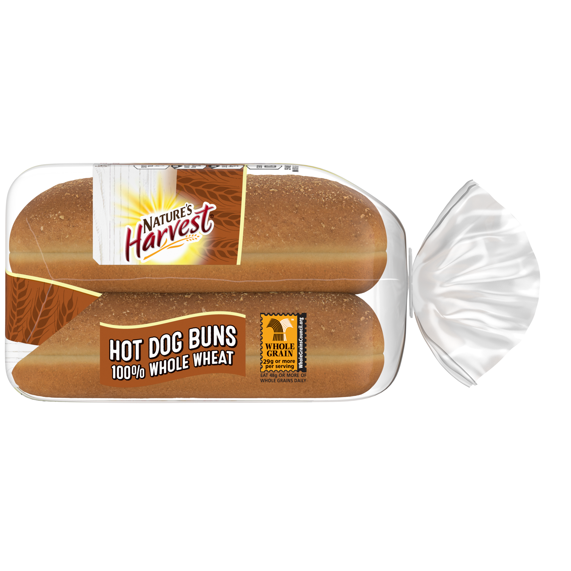 slide 5 of 5, Nature's Harvest 100% Whole Wheat Hot Dog Buns, 8 count, Hot Dog Buns, 16 oz Bag, 8 ct