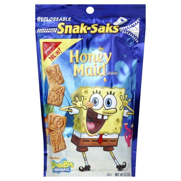 slide 1 of 1, Honey Maid Grahams, Nickelodeon Spongebob Squarepants, Snak-Saks, 8 oz