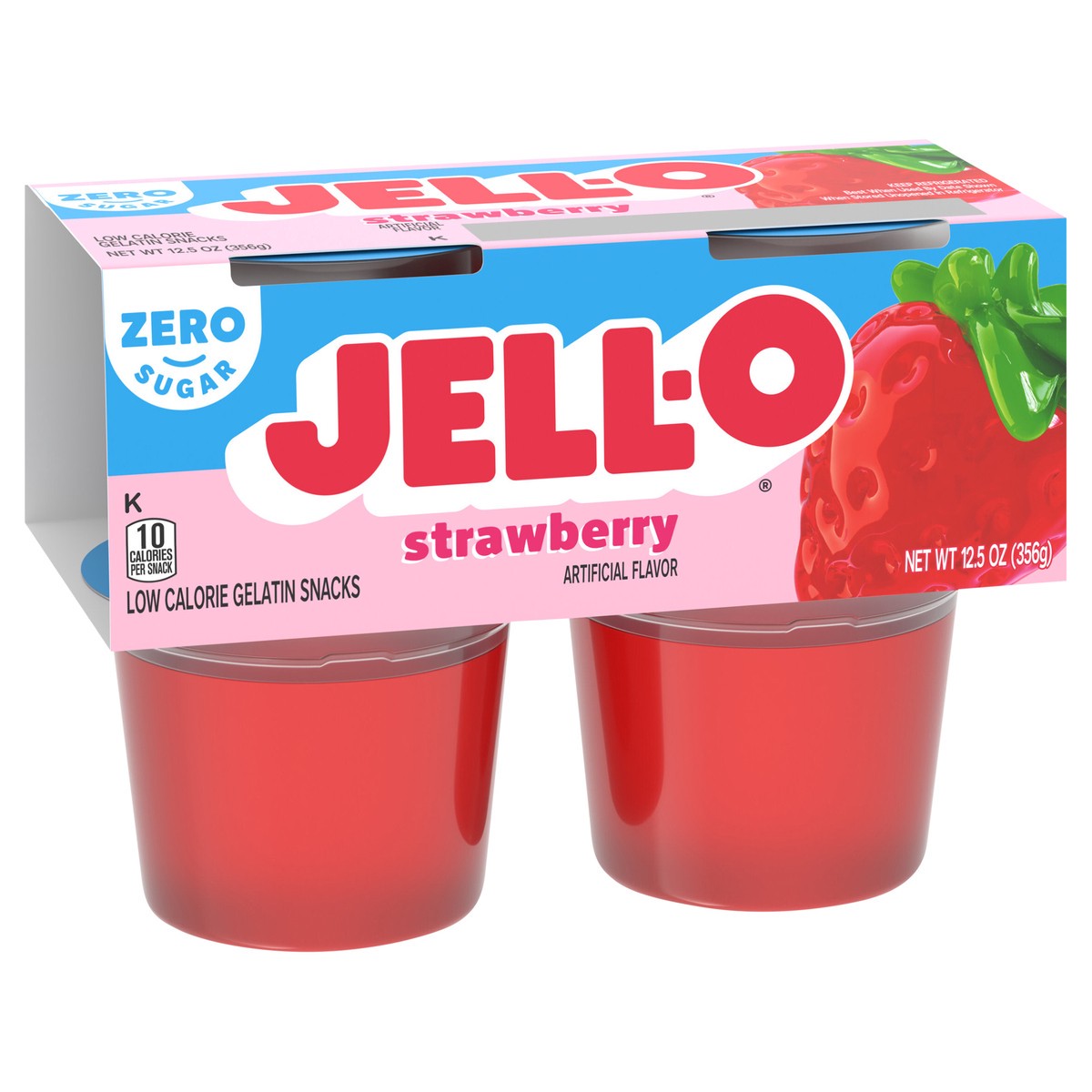 slide 8 of 9, Jell-O Strawberry Artificially Flavored Zero Sugar Ready-to-Eat Gelatin Snack Cups, 4 ct Cups, 12.5 oz