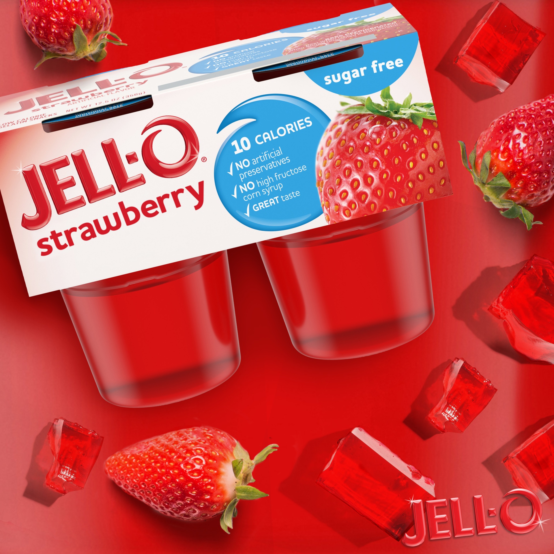 slide 2 of 7, Jell-O Strawberry Sugar Free Ready-to-Eat Jello Cups Gelatin Snack Cups, 4 ct; 12.5 oz