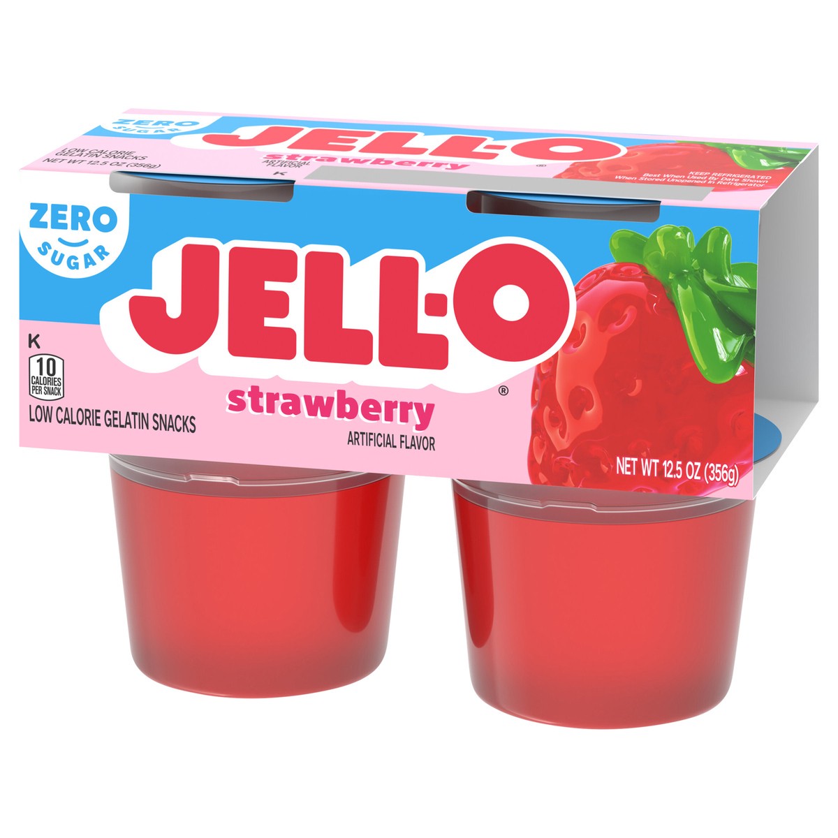 slide 5 of 9, Jell-O Strawberry Artificially Flavored Zero Sugar Ready-to-Eat Gelatin Snack Cups, 4 ct Cups, 12.5 oz