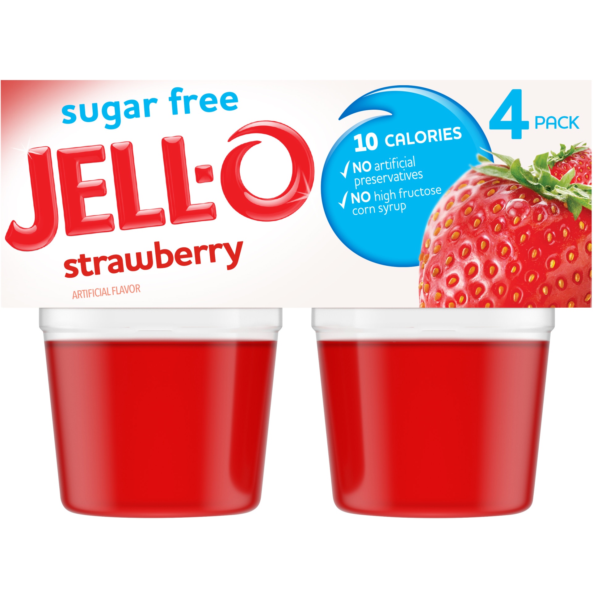 slide 1 of 7, Jell-O Strawberry Sugar Free Ready-to-Eat Jello Cups Gelatin Snack Cups, 4 ct; 12.5 oz