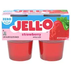 Jell-O Strawberry Artificially Flavored Zero Sugar Ready-to-Eat Gelatin Snack Cups, 4 ct Cups