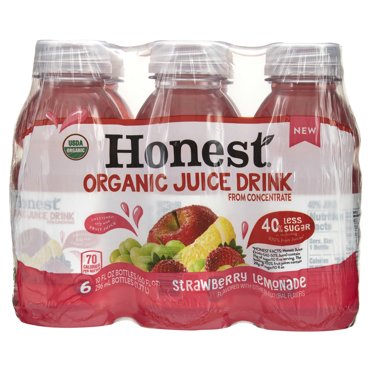 slide 1 of 1, Honest Kids Honest Organic Strawberry Lemonade / Bottles - 6 ct; 10 fl oz, 6 ct; 10 fl oz
