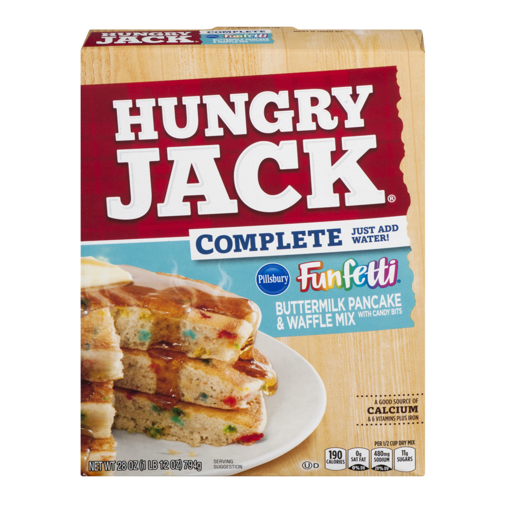 slide 1 of 6, Hungry Jack Complete Funfetti Buttermilk Pancake Waffle Mix, 28 oz