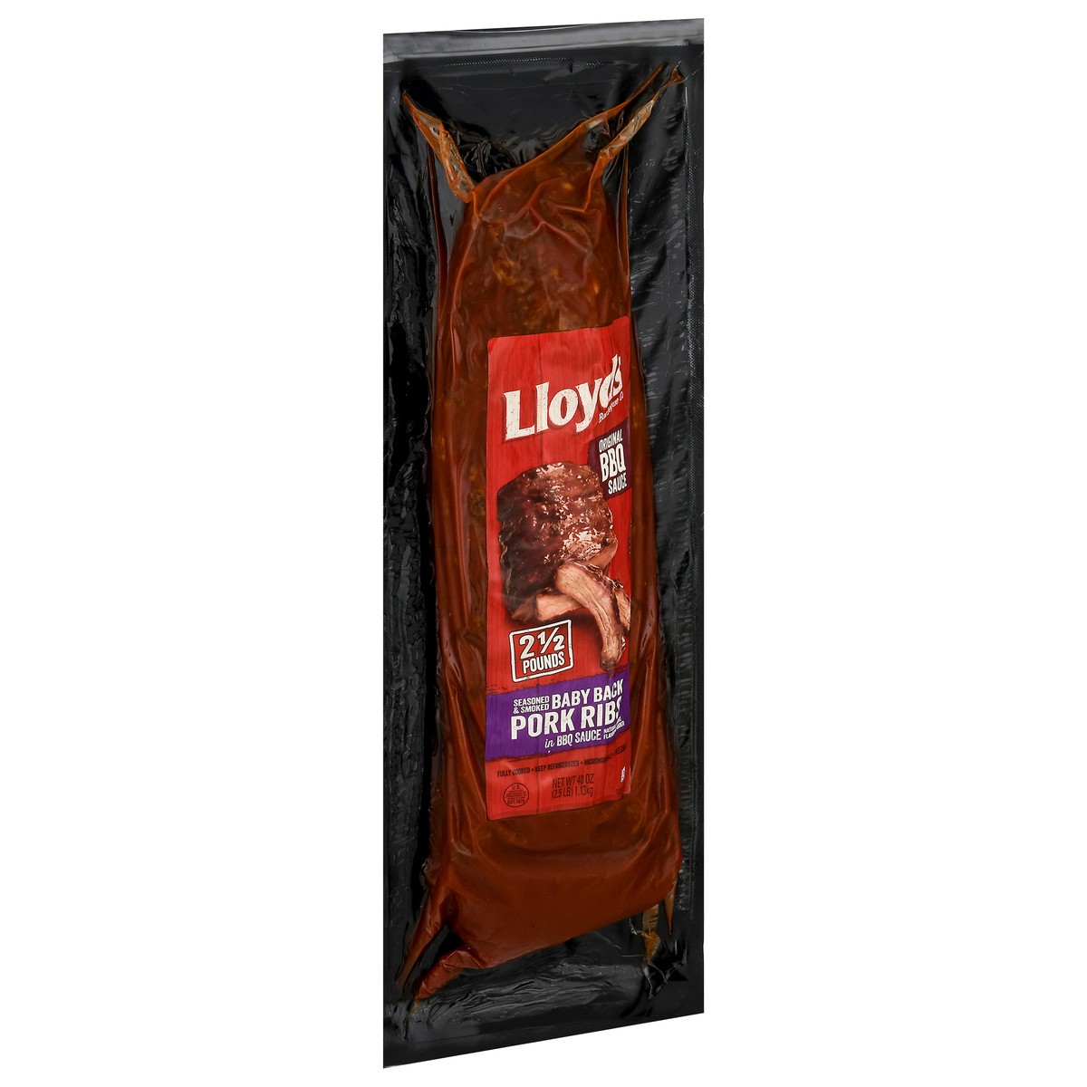 slide 5 of 9, Lloyd's Barbeque Company LLOYD'S Seasoned and Smoked Baby Back Pork Ribs in BBQ Sauce, 40 oz