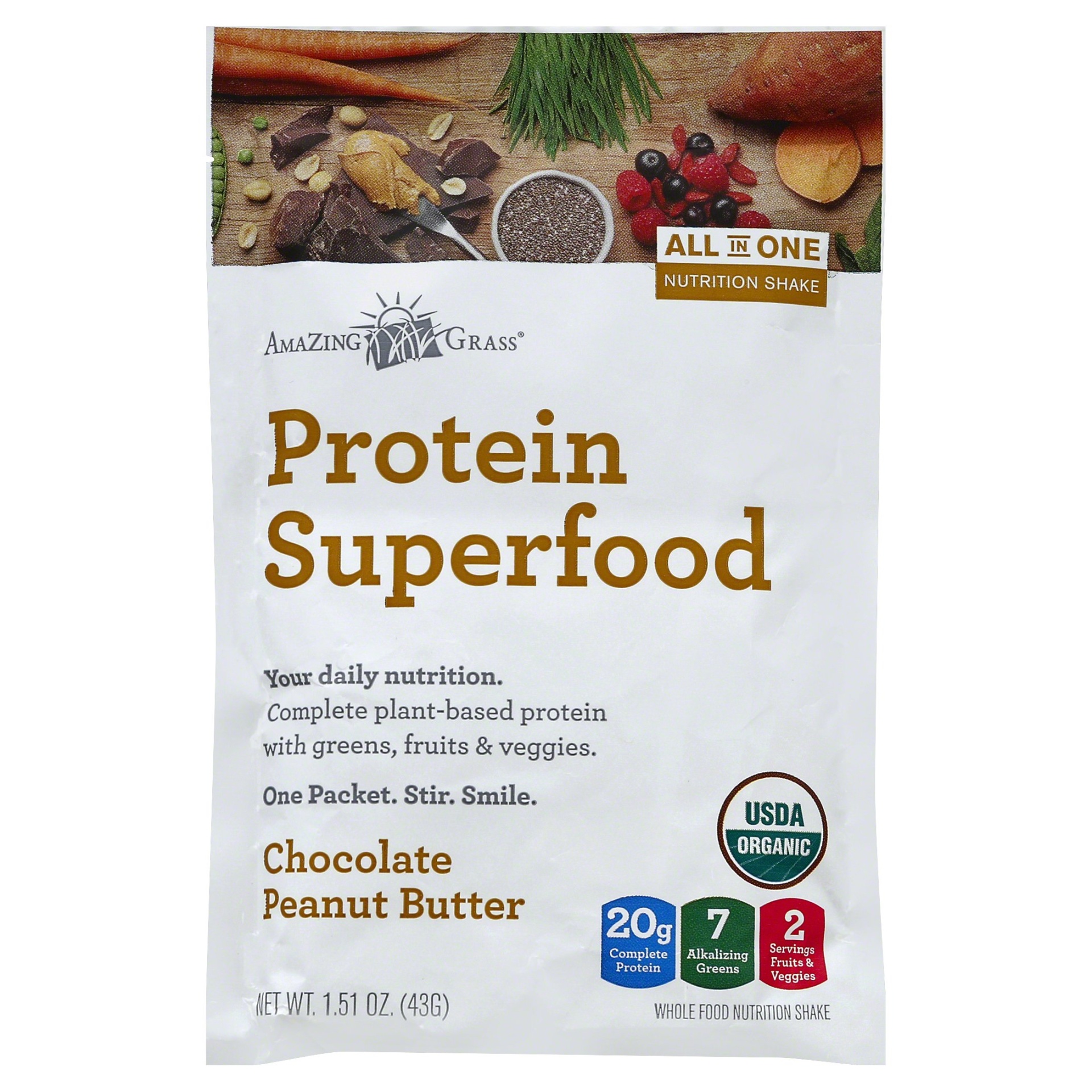 slide 1 of 2, Amazing Grass Peanut Butter Chocolate Superfood Packet, 1.51 oz