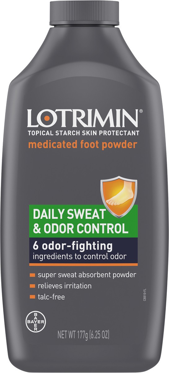 slide 1 of 10, Lotrimin Daily Sweat & Odor Control Medicated Foot Powder 177 gr Bottle, 177 g