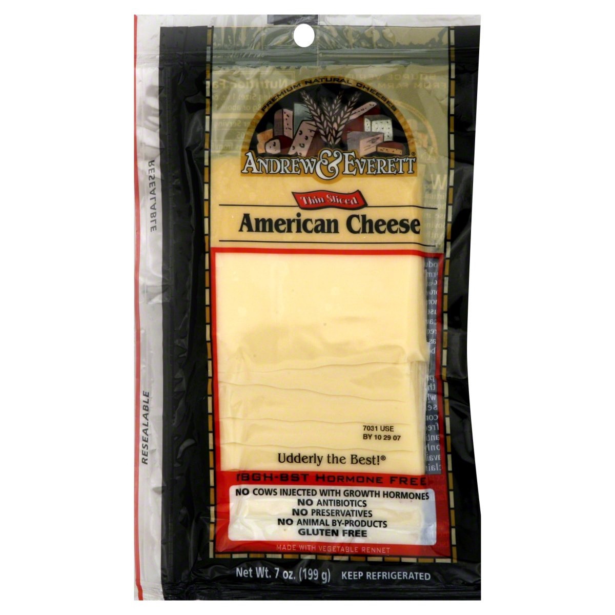 slide 1 of 1, Andrew & Everett Cheese, Thin Sliced American, 7 oz