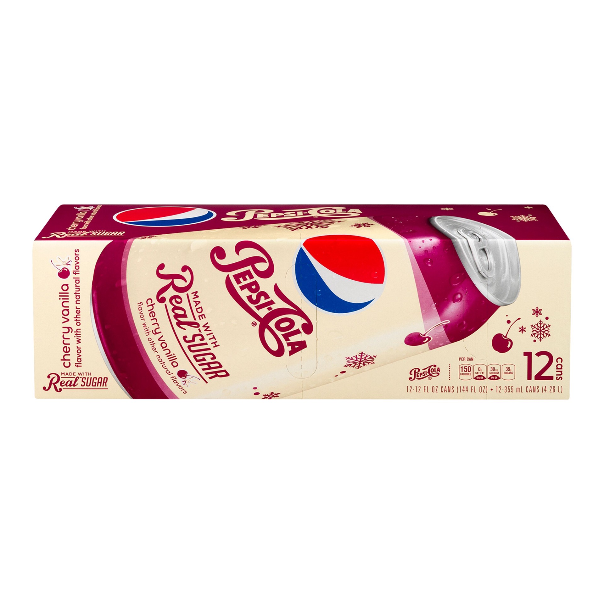 slide 1 of 7, Pepsi With Real Sugar Cherry Vanilla (12 - 12 Fluid Ounce) 144 Fluid Ounce Aluminum Can - 144 oz, 144 oz