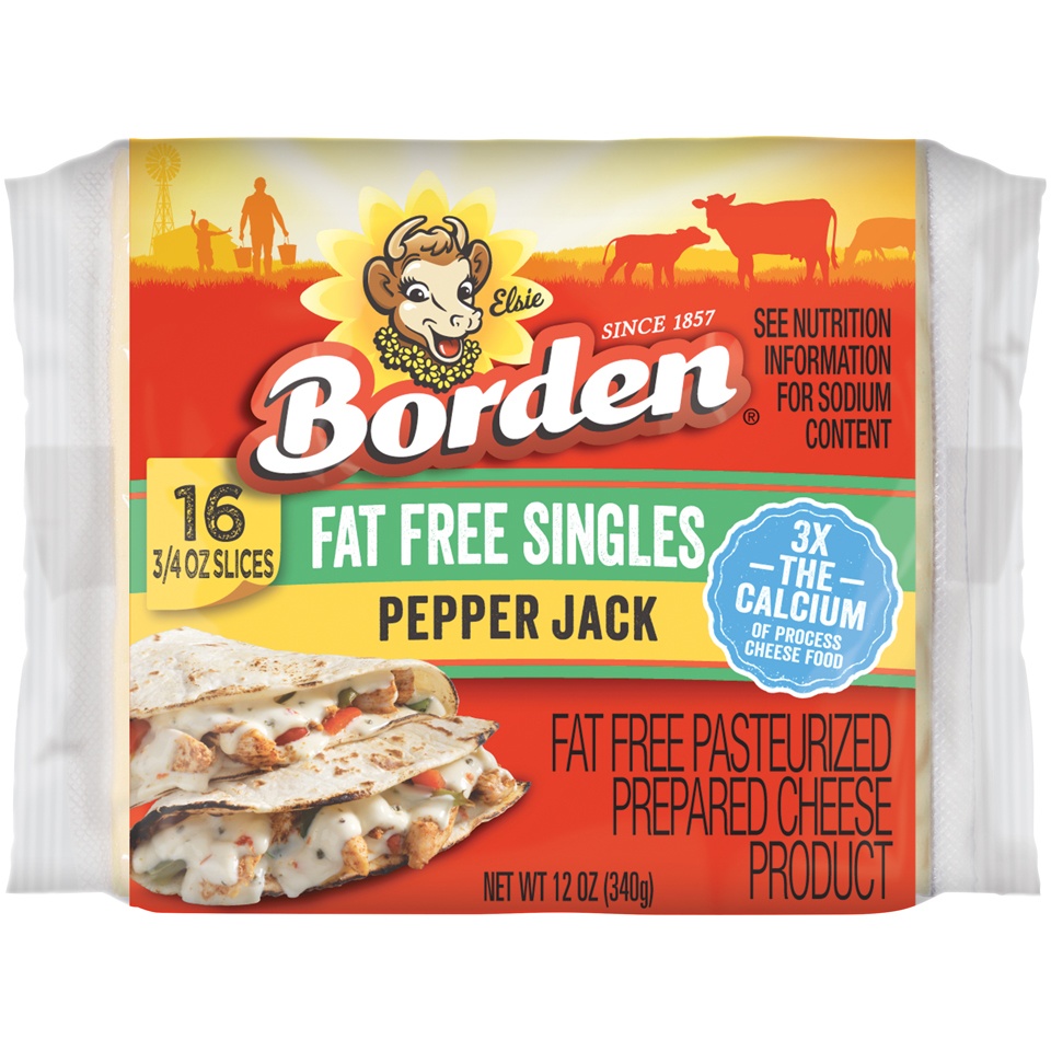 slide 1 of 2, Borden Cheese Single Fat Free Pepperjack, 12 oz