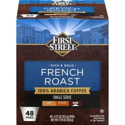 First Street Coffee 100% Arabica Dark French Roast Single Serve Pods - 48 ct