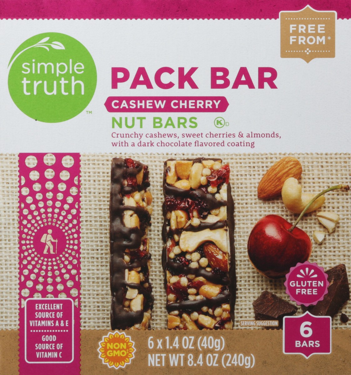 slide 2 of 13, Simple Truth Cashew Cherry Nut Bars 6-1.4 oz Packs, 6 ct