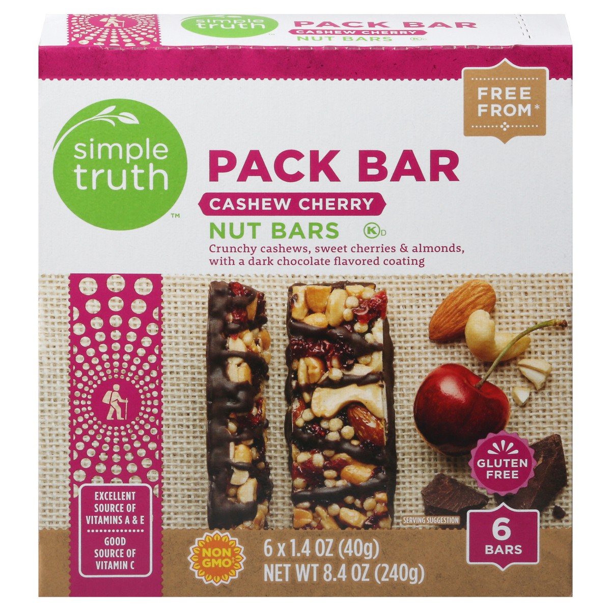 slide 1 of 13, Simple Truth Cashew Cherry Nut Bars 6-1.4 oz Packs, 6 ct