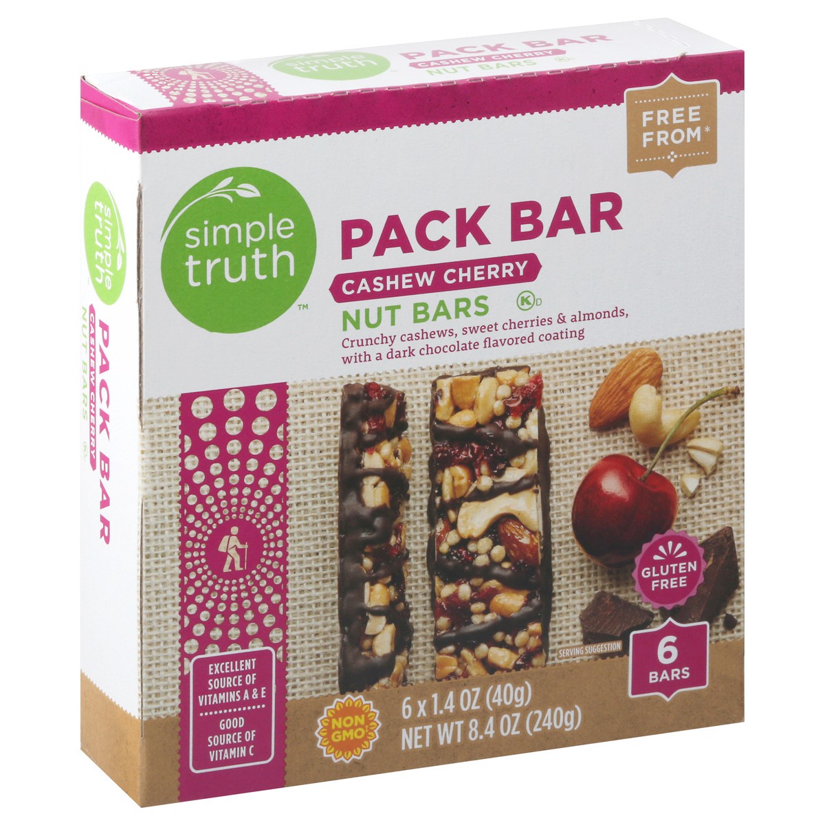 slide 4 of 13, Simple Truth Cashew Cherry Nut Bars 6-1.4 oz Packs, 6 ct